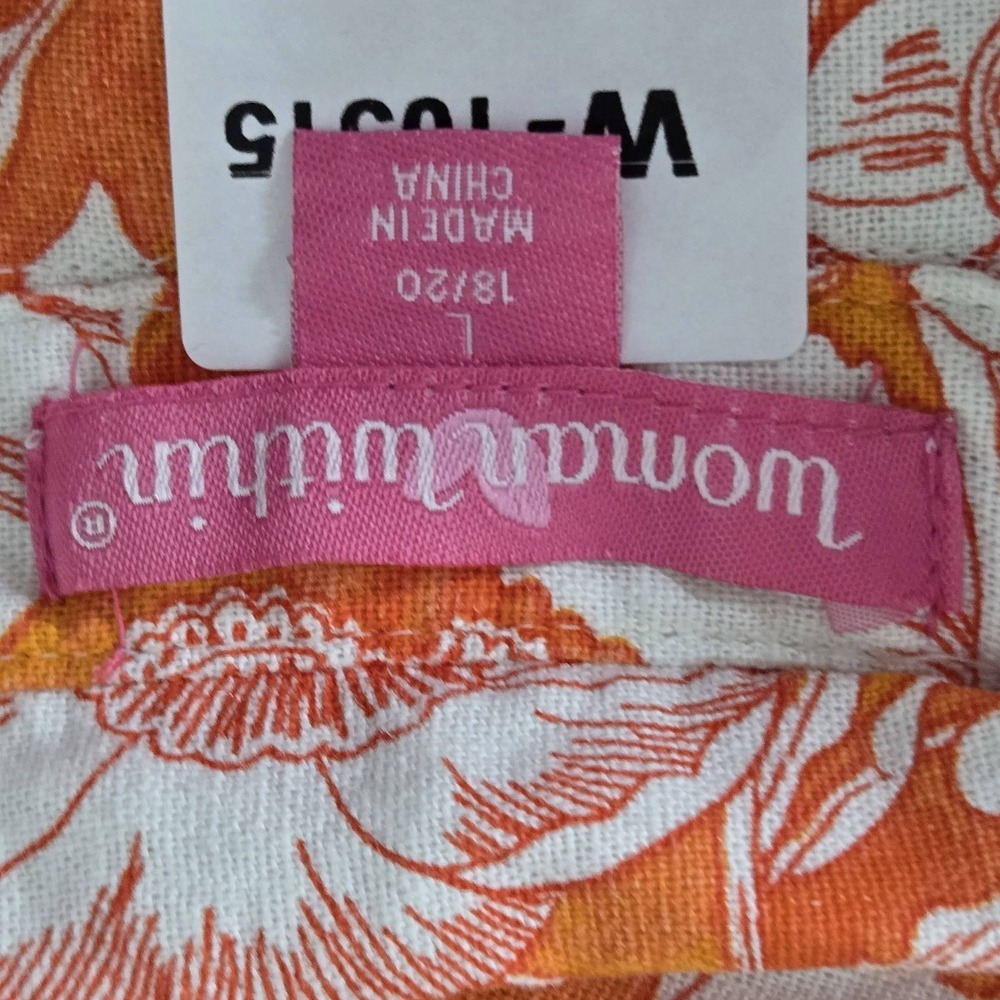 Woman Within Women Button Up Shirt L (18/20) Orange Linen Rayon Floral Artsy - Picture 3 of 8